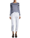 Linen-Blend Belted Trousers, White