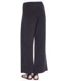 Full-Leg Silk Pants, Black