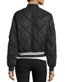 Vine Zip-Front Quilted Bomber Jacket, Black