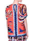 Short-Sleeve Cactus-Print Blouse, Orange