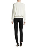 Napa Leather-Front Cropped Combo Pants, Black