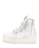 Leather Platform Sneaker Boot, White