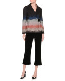 Velvet Flare-Leg Cropped Pants, Black