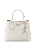 Saffiano Cuir Double Mini Tote Bag, White/Red (Bianco/Rosso)