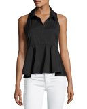 Mikala Sleeveless Stretch-Poplin Peplum Top, Black