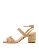 Melody Embellished Leather Sandal, Beige