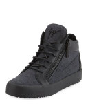 Men's Felt & Leather Mid-Top Sneaker, Charcoal