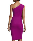 One-Shoulder Ponte Sheath Dress, Berry