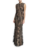 Sleeveless Corded Lace Gown, Black