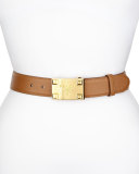 Saffiano Logo Buckle Belt, Caramel
