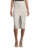 Spiga Ponte Front-Slit Pencil Skirt, Tan