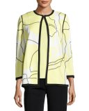 3/4-Sleeve Wild Abstract-Print Open Jacket, Daiquiri Green