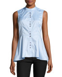 Sleeveless Poplin Peplum Top, Oxford Blue
