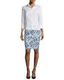 Toile de Jouy Pencil Skirt, Navy/White