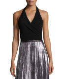 Sleeveless Surplice Halter Top, Black