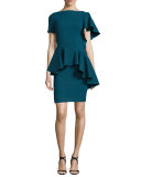 Asymmetric-Ruffle Peplum Top, Teal