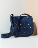 23 Western-Rivet Suede Saddle Bag, Denim