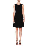 Sleeveless Grecian-Drape Dress, Black