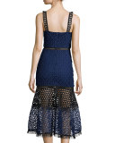 Erin Bicolor Crochet & Lace Midi Dress, Black/Navy