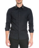 Perforated Collar Long-Sleeve Shirt, Black