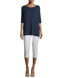 3/4-Sleeve Boxy Lightweight Jersey Tunic, Petite