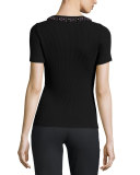 Pelham Embellished Ribbed Tee, Black