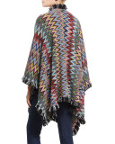 Zigzag Fringe Poncho, Multicolor