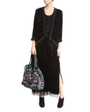 Talvia Sleeveless Floral-Embroidered Velvet Maxi Dress