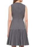 Sleeveless Pleated Drop-Waist Dress, Silver Charm