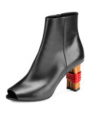 Wooden-Heel Open-Toe Bootie, Noir