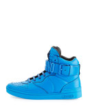 Men's Leather High-Top Sneaker w/Logo Lettering