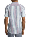 Slim-Striped Short-Sleeve Sport Shirt, Blue/Pink