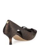 Dova Cutout Bow Kitten-Heel Pump, Bronze