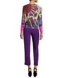 Stampa Paisley V-Neck Sweater, Lime/Purple