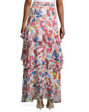 Mariana Floral Burst Maxi Skirt, White/Multicolor