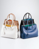 City Calfskin Bicolor Double-Zip Galleria Tote Bag, Dark Blue/Green (Bluette+Assenzio)