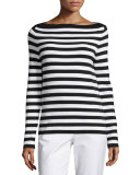 Striped Boat-Neck Sweater, Black/White