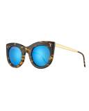 Boca II Mirrored Cat-Eye Sunglasses, Forest/Blue