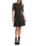 Half-Sleeve Lace Dress W/ Pleat