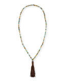 Xandra Suede Tassel Necklace, Blue/Brown