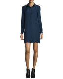 Seanna Belted Silk Shirtdress, Midnight