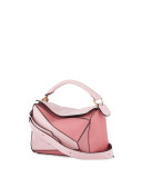 Puzzle Colorblock Leather Satchel Bag, Pink/Multi