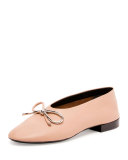 Leather Bow Ballerina Flat, Nude