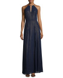 Halter Striped Chiffon A-line Gown 