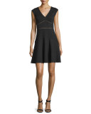 Taylor Waffle-Knit Circle Dress, Black