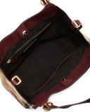 Leather Check-Side Hobo Bag, Mahogany Red