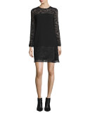 Lavana Long-Sleeve Lace Shift Dress, Black