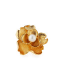 Golden Pearly Flower Cocktail Ring