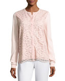 Lace-Front Cardigan, Light Pink