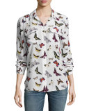 Slim Signature Butterfly-Print Long-Sleeve Shirt, White